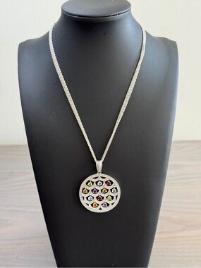 Ross-Simons Sterling Silver Multicolor Gemstone Circle Pendant Necklace